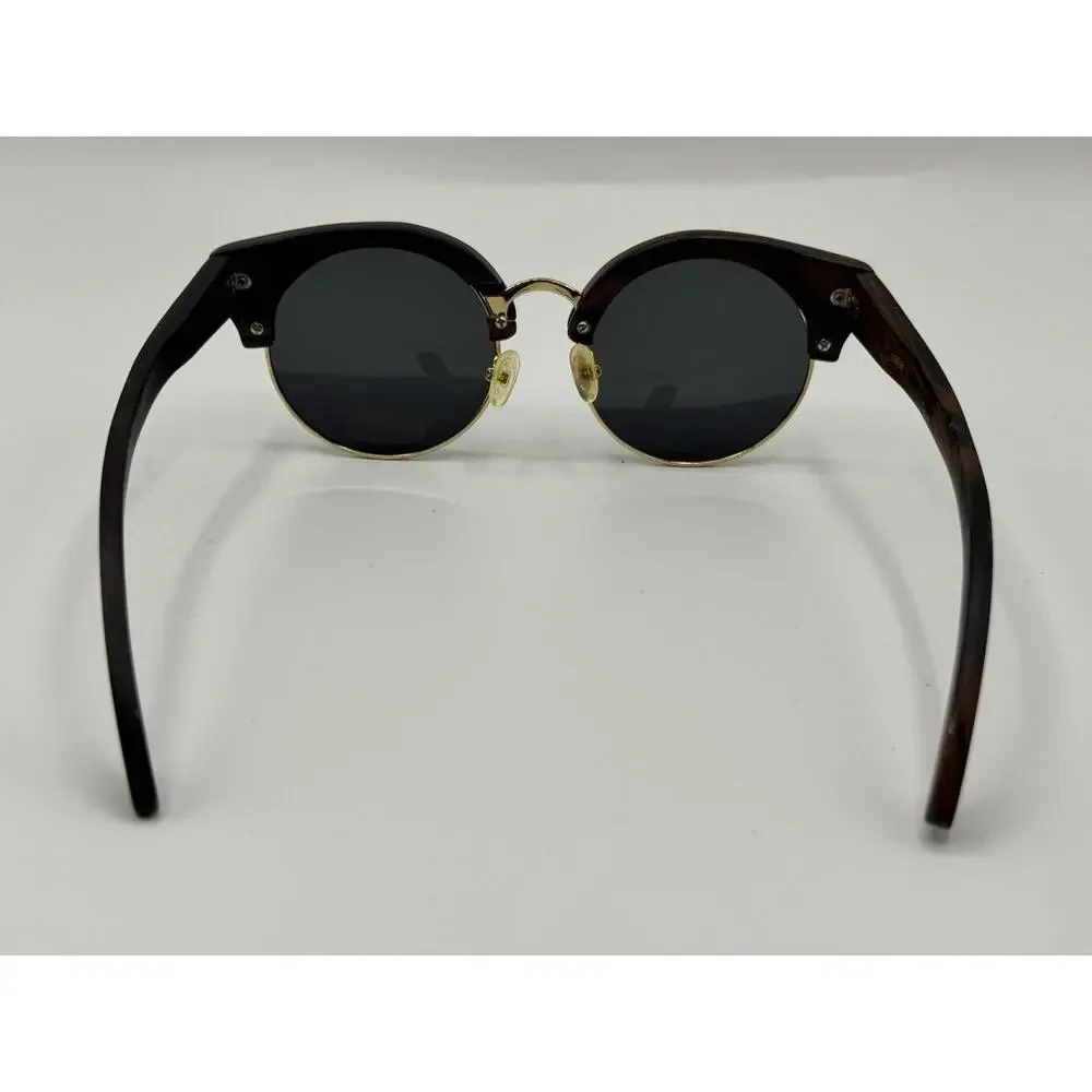 Finley & Co Wooden Frame Round Sunglasses Gold Accents HTEGNGS050